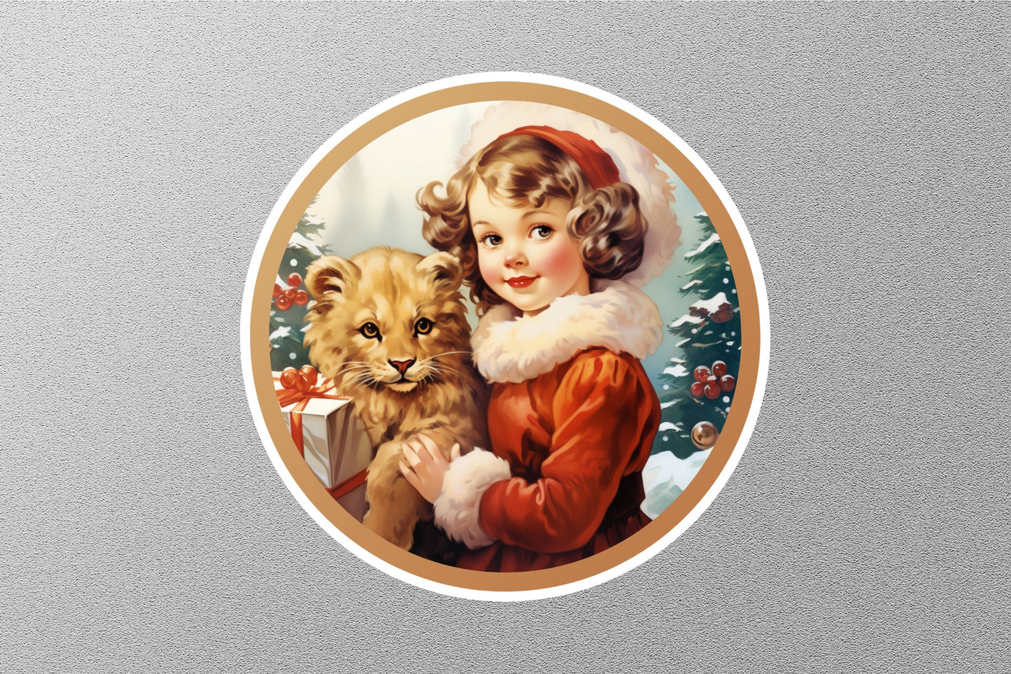 Wholesale Cute Kid With Lion Winter Holiday Sticker