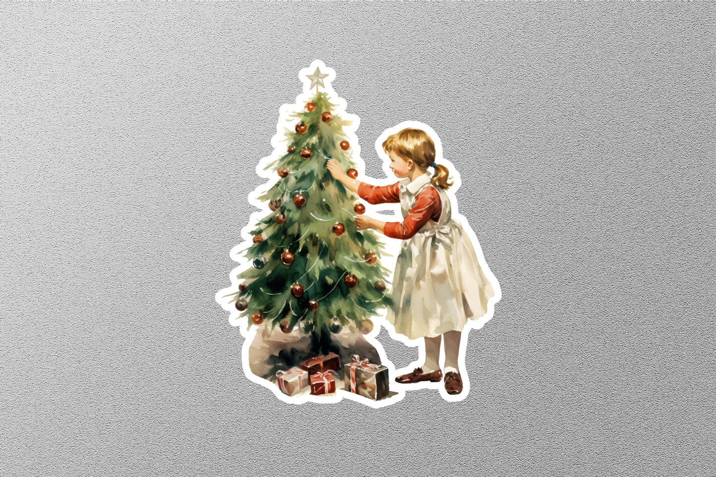 Wholesale Vintage Cute Girl With Christmas Tree Sticker