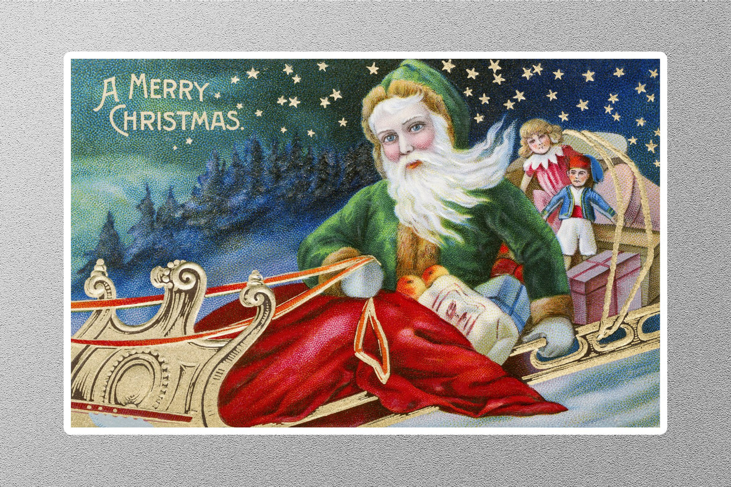 Wholesale Vintage Victorian Santa Christmas Fabric Panels Christmas Sticker
