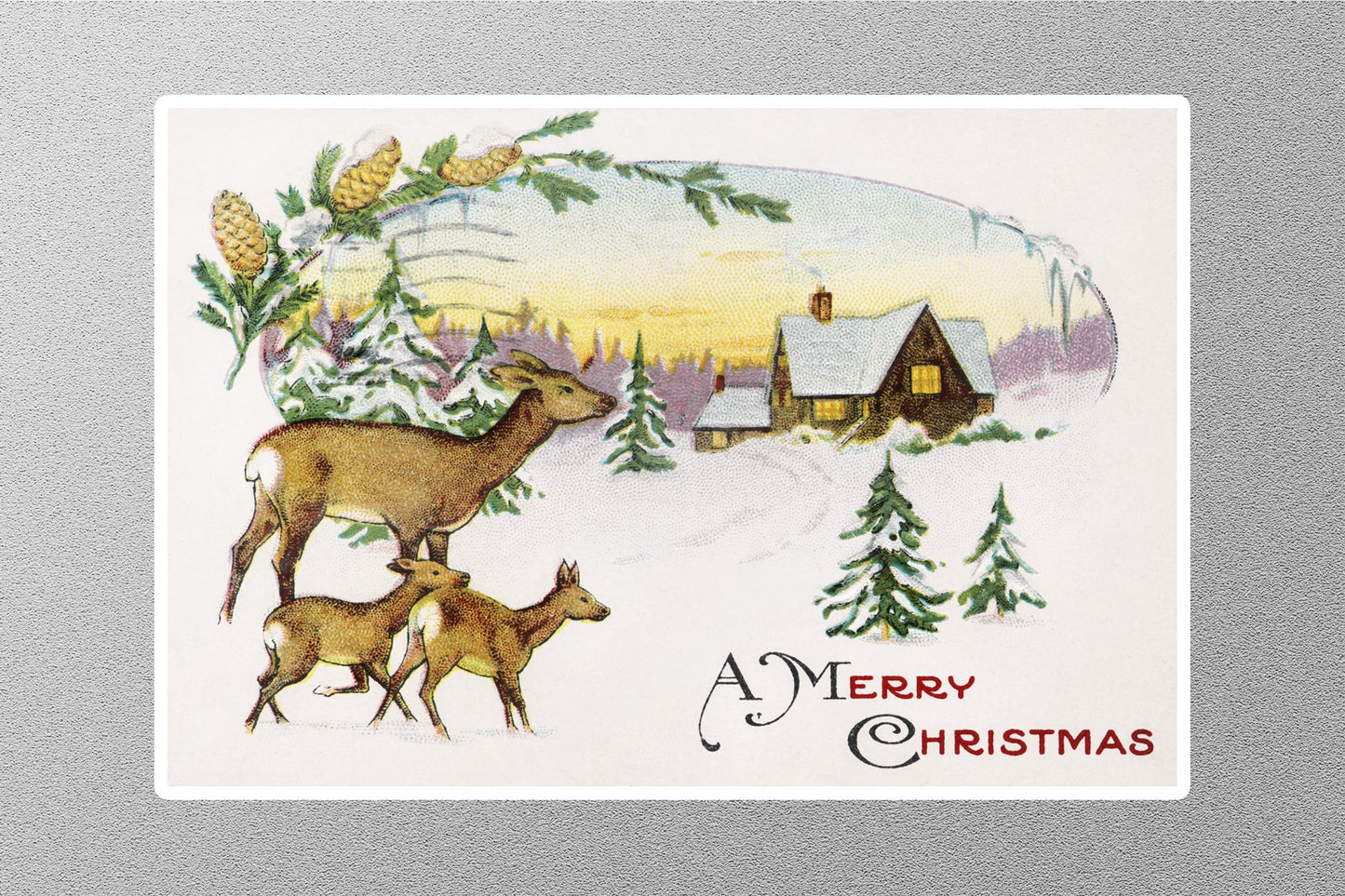 Wholesale Vintage Christmas Card Deer House Christmas Sticker