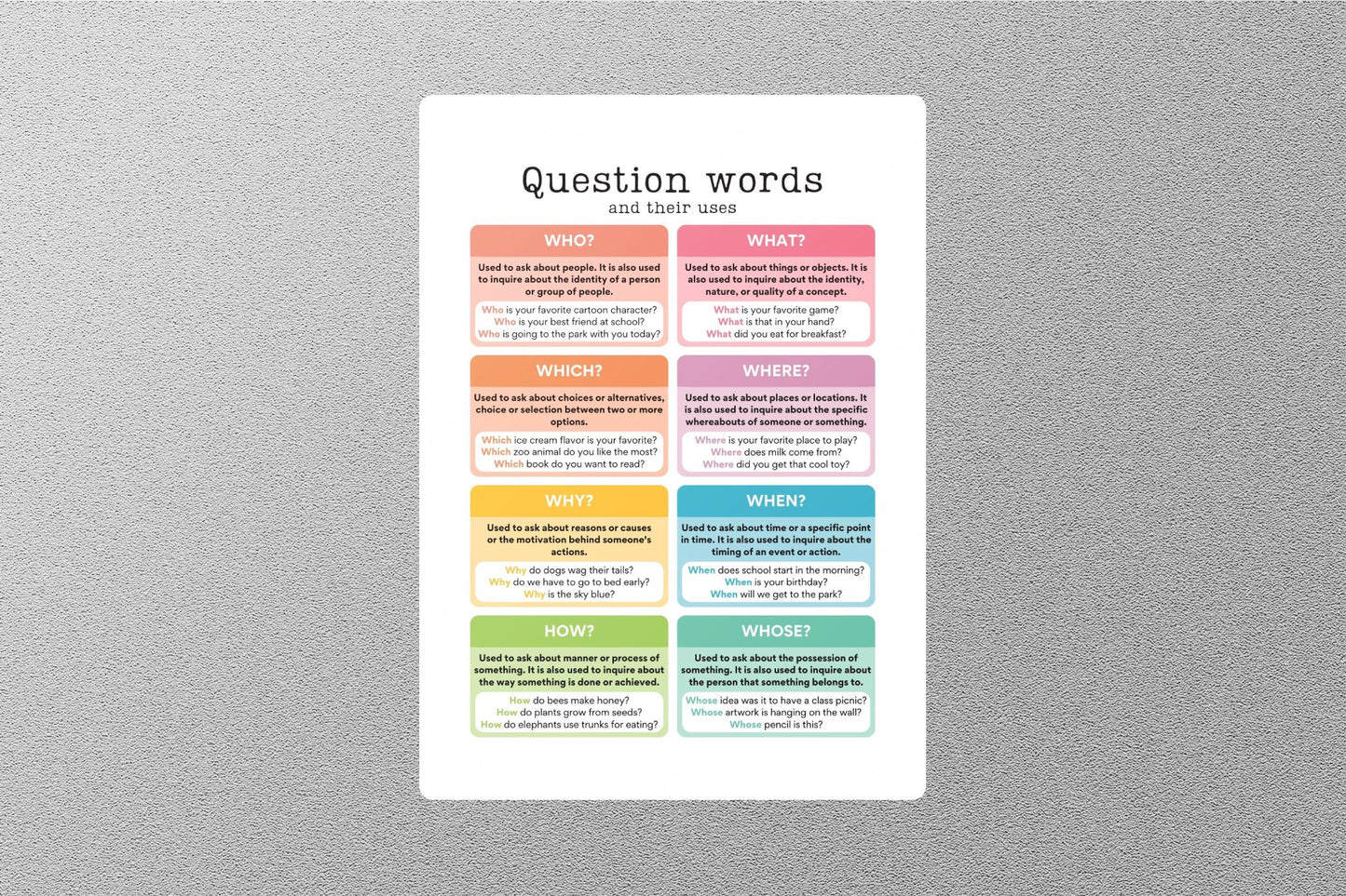 Wholesale Question Words Education Sticker