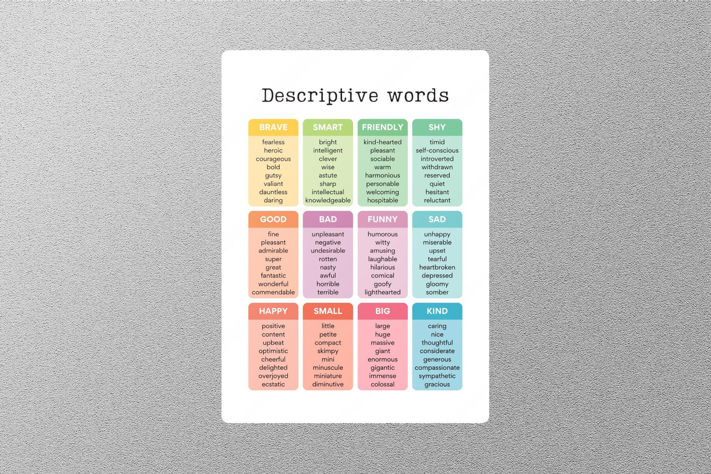 Wholesale Descriptive Words Education Sticker