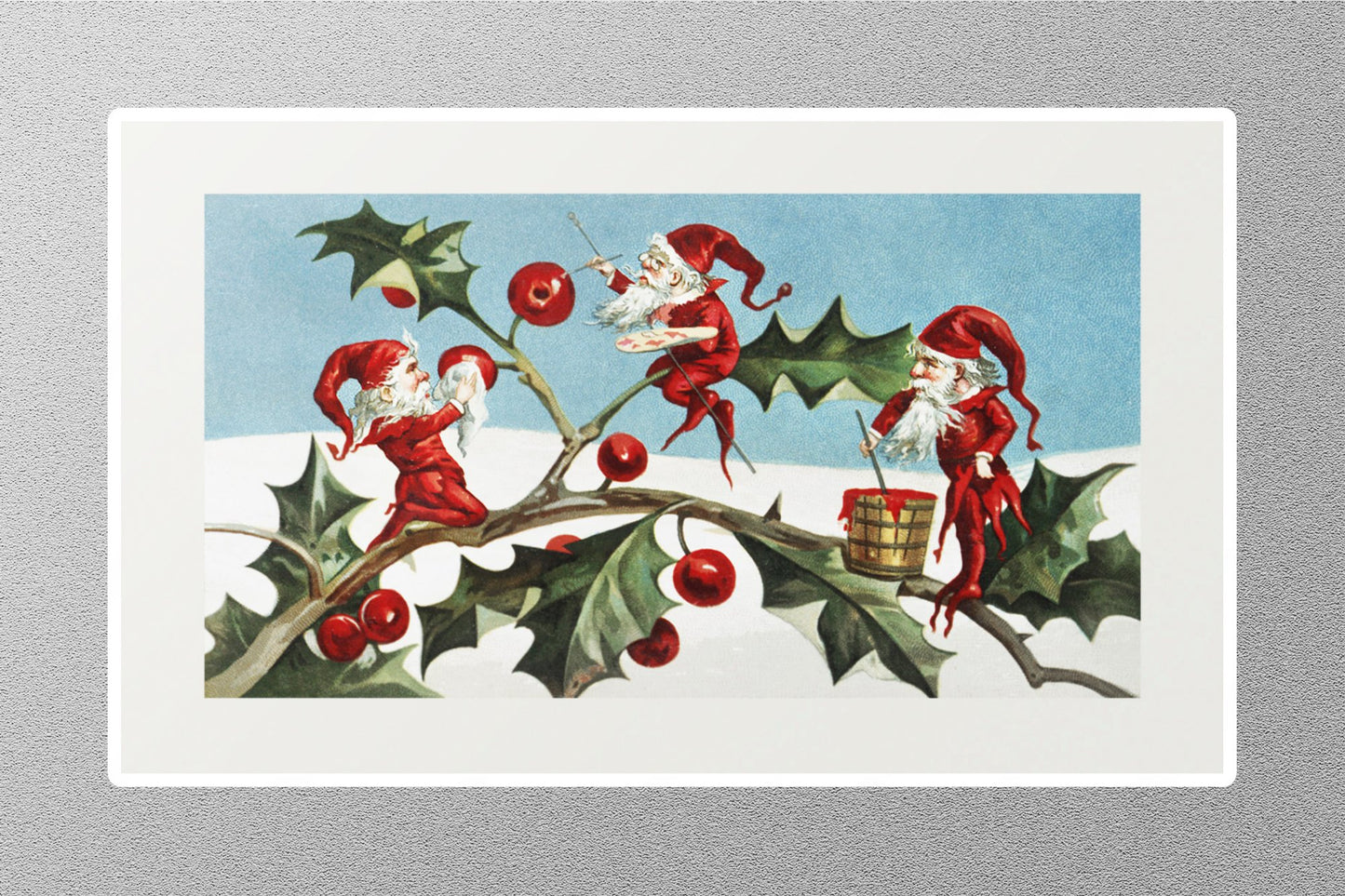 Wholesale Vintage Santa Elves Berries Christmas Sticker