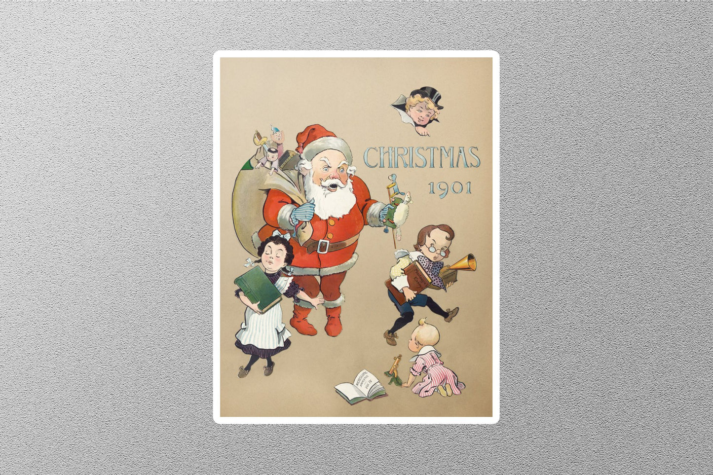 Wholesale Vintage Angry Santa Claus with Children Christmas Sticker