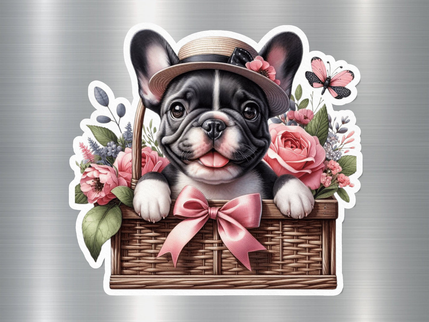 Wholesale Frenchie in a Basket Dog Sticker