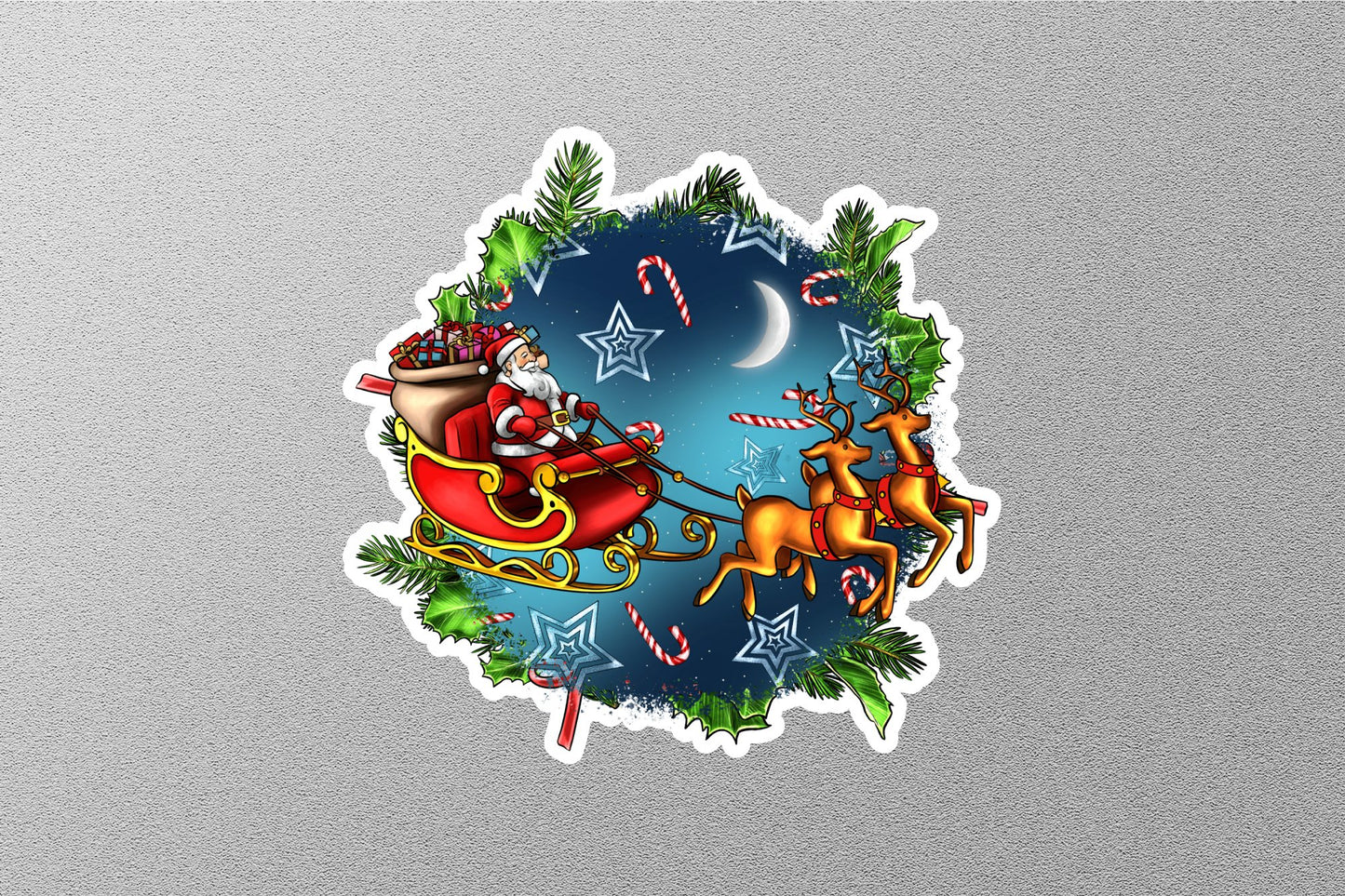 Wholesale Christmas Santa With Reindeers Winter Holiday Sticker