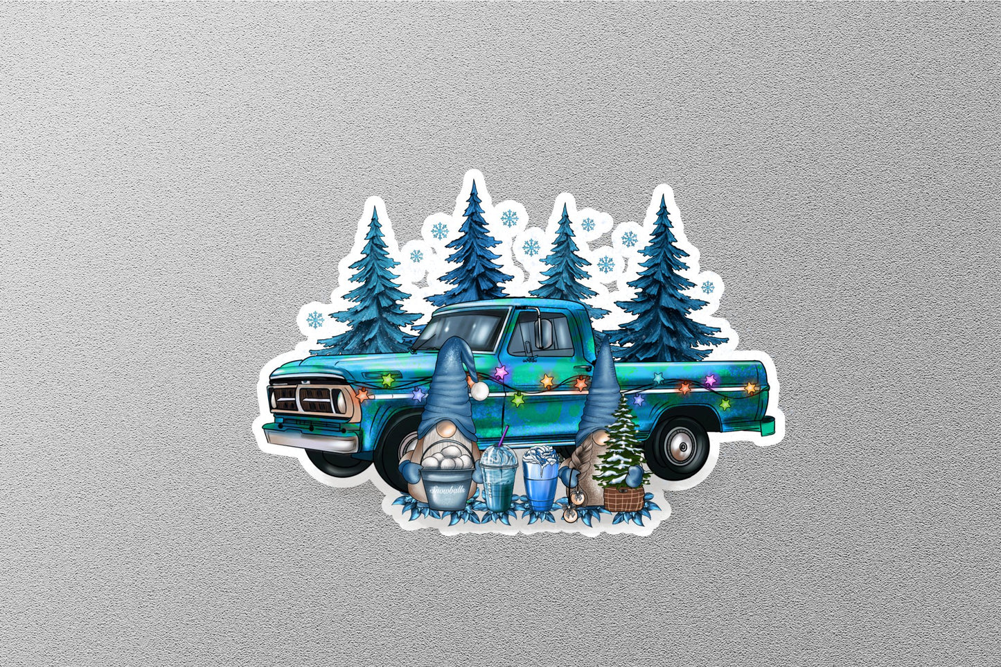Wholesale Christmas Winter Gnomies With Truck And Coffees Winter Holiday Sticker