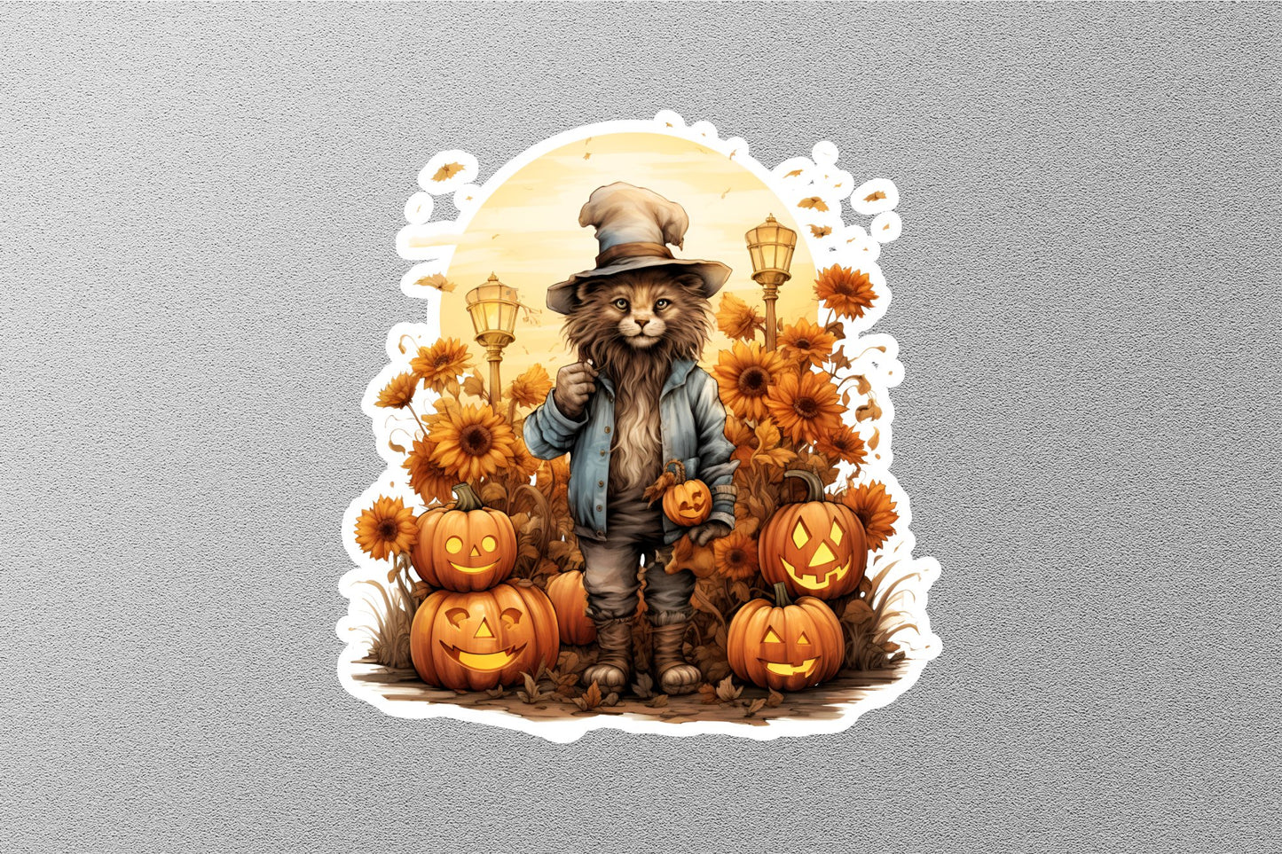 Wholesale Cute Lion With Hat And Pumpkins Halloween Sticker