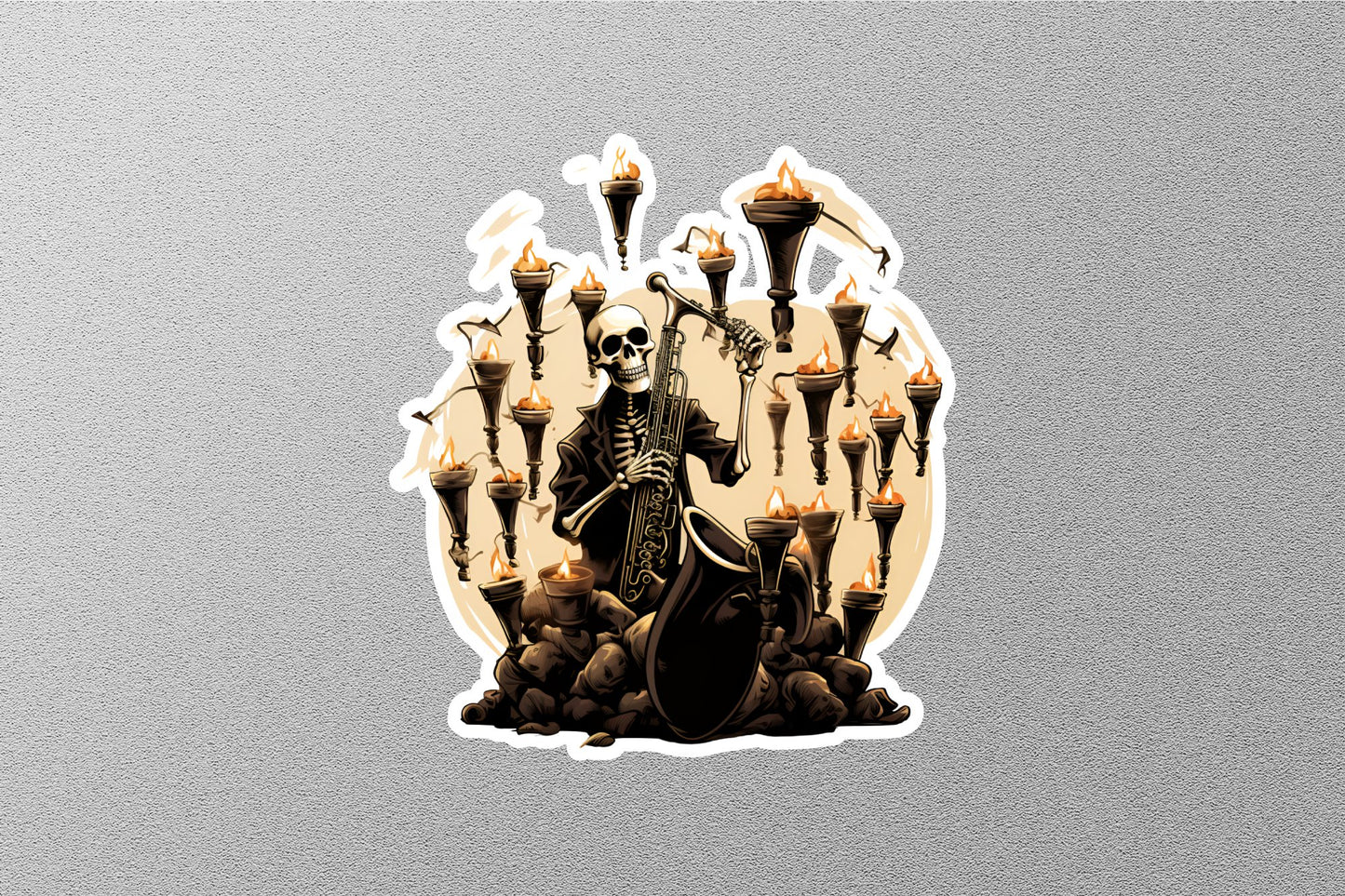Skeleton With Music Instrument Halloween Sticker