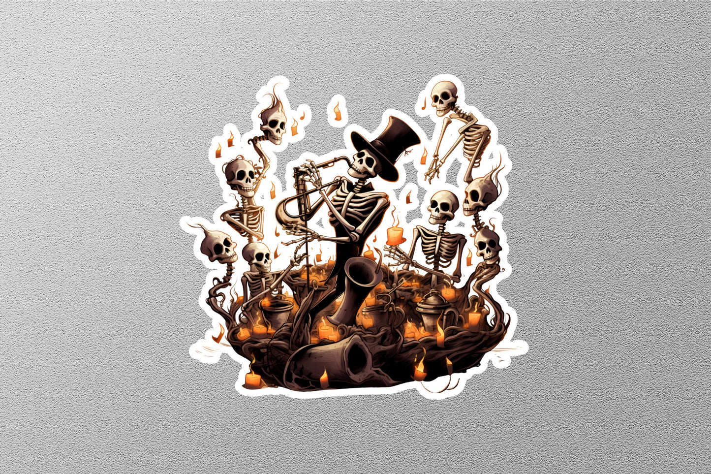 Skeletons With Music Instrument Halloween Sticker