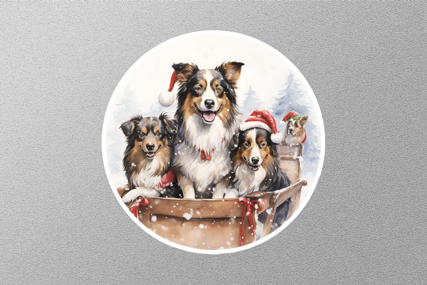 Wholesale Australian Shepherds Sitting on Reindeer Sleigh Christmas Sticker