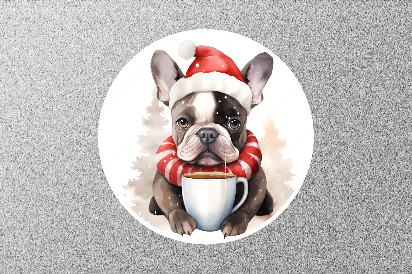 Wholesale French Bulldog Wearing Santa Hat And Drinking Christmas Sticker