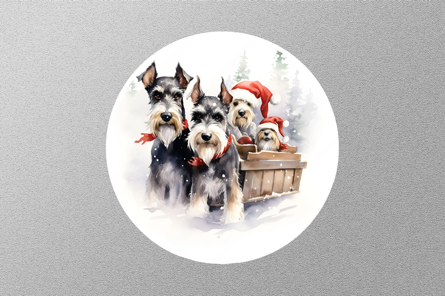 Wholesale Miniature Schnauzers Sitting on Reindeer Sleigh Christmas Sticker