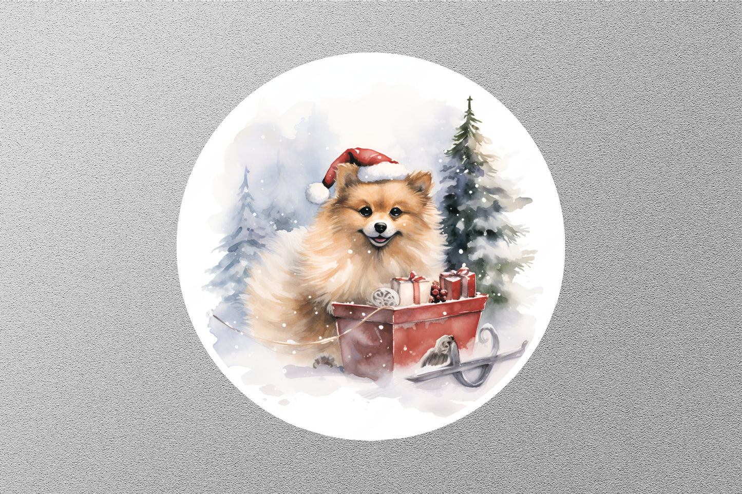 Wholesale Pomeranian is Sitting on Reindeer Sleigh Christmas Sticker