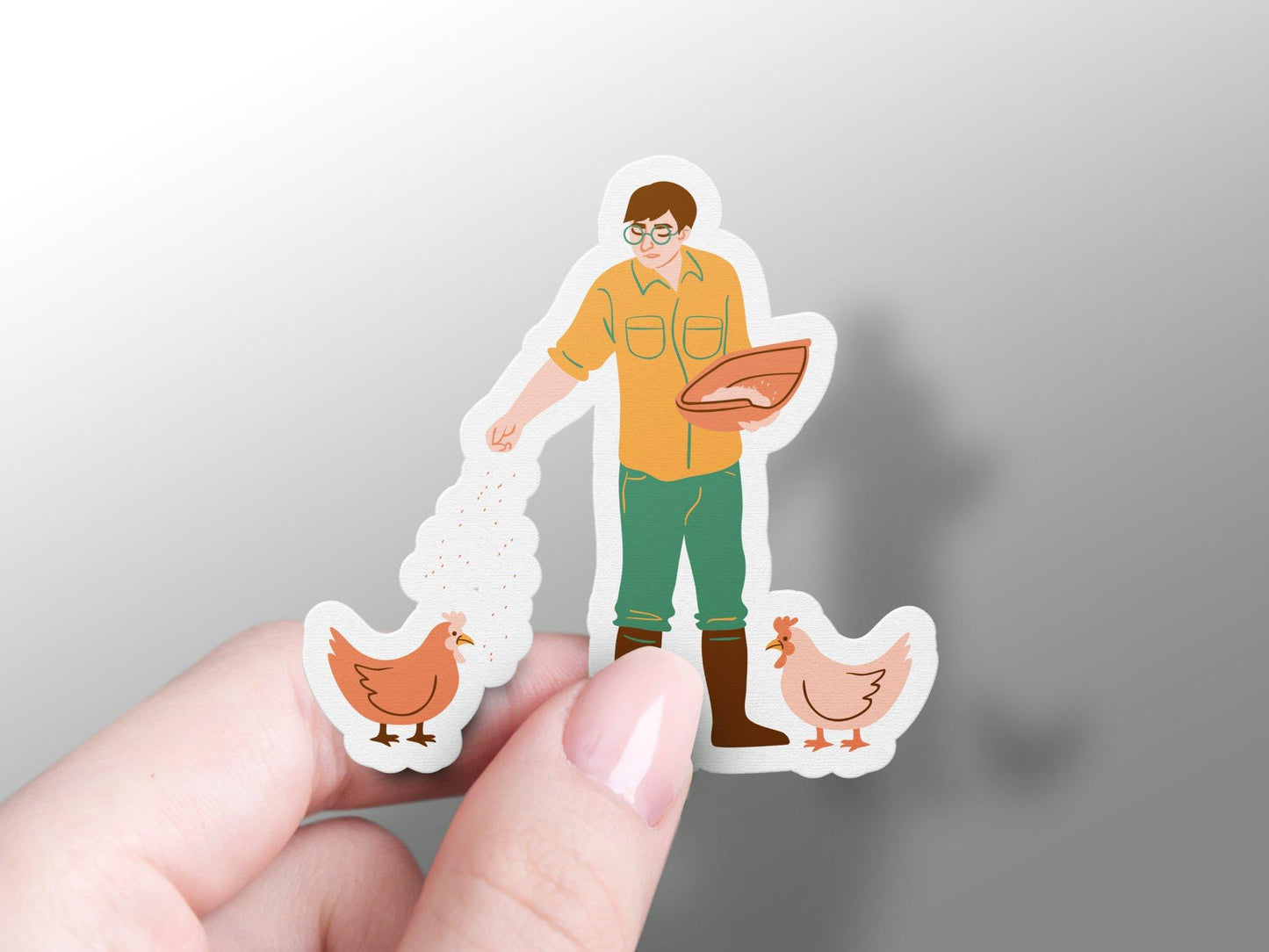 Wholesale Farmer Feeding Chicken Sticker