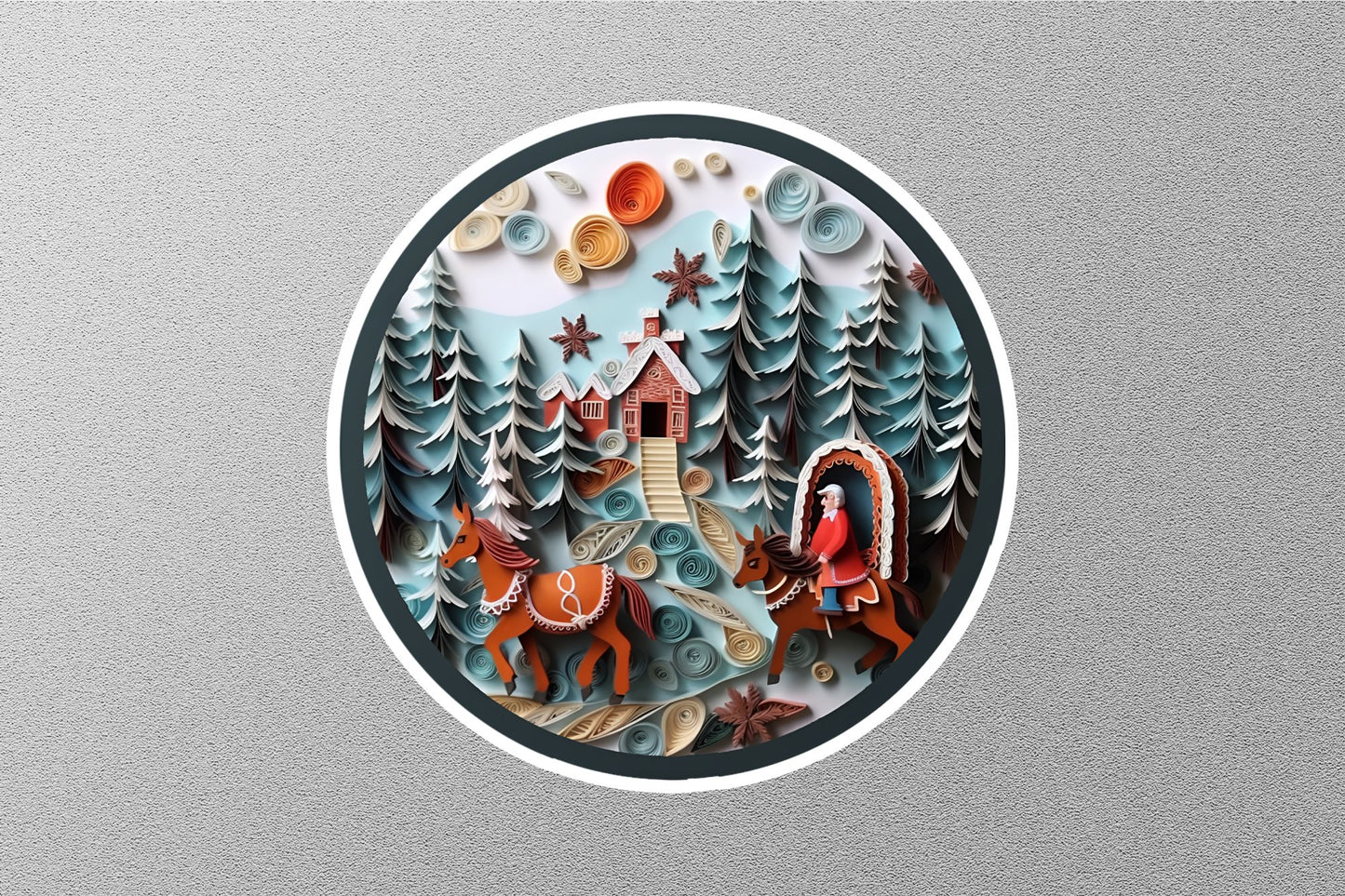 Horses And Beautiful house Christmas Sticker