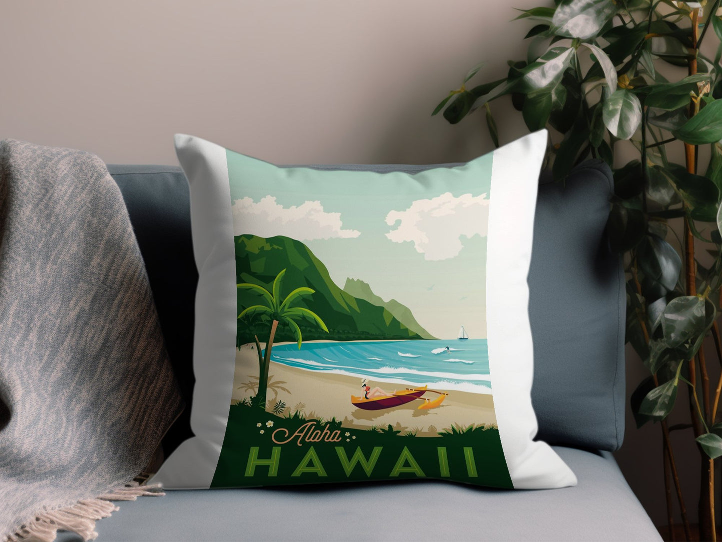 Vintage Hawaii Throw Pillow