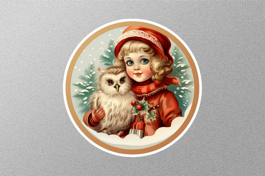Wholesale Kid With Owl Winter Holiday Sticker