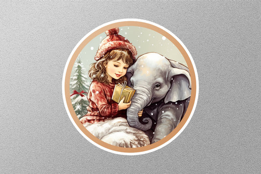 Cute Kid With Elephant Winter Holiday Sticker