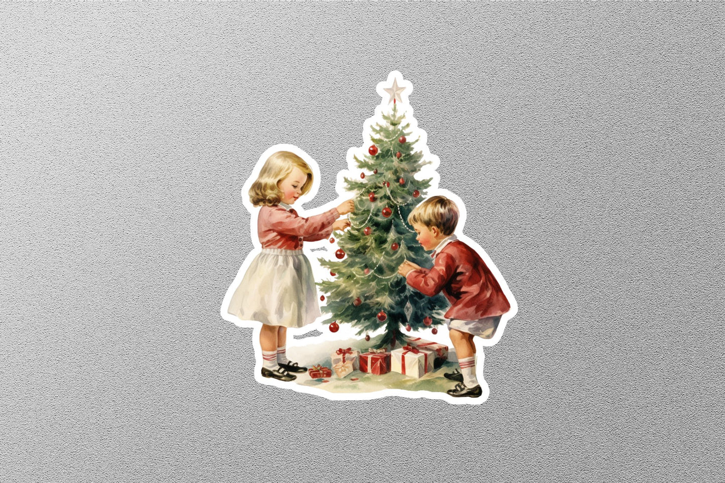 Wholesale Vintage Kids With Christmas Tree Christmas Sticker