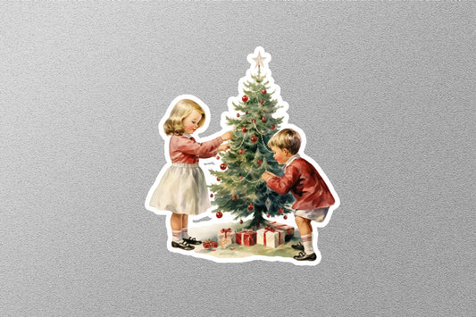 Wholesale Vintage Kids With Christmas Tree Christmas Sticker