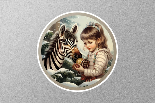 Cute Kid With Zebra Winter Holiday Sticker