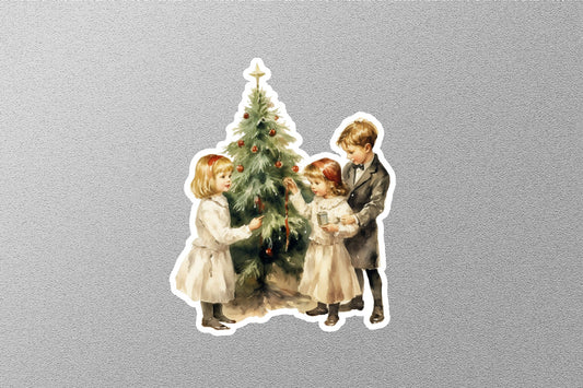 Wholesale Vintage 3 Kids With Christmas Tree Christmas Sticker