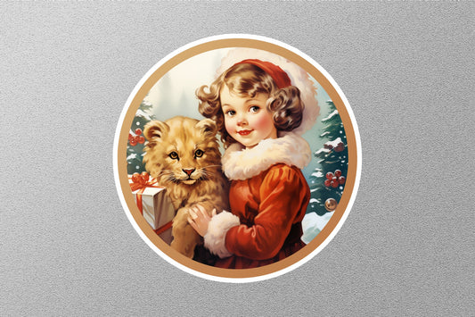 Cute Kid With Lion Winter Holiday Sticker