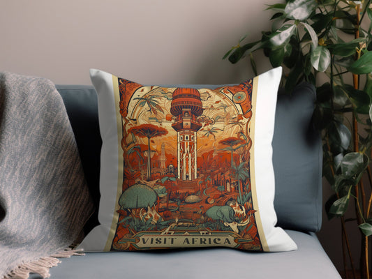 Vintage Visit Africa Throw Pillow