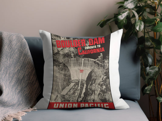 Vintage Boulder Dam California Throw Pillow