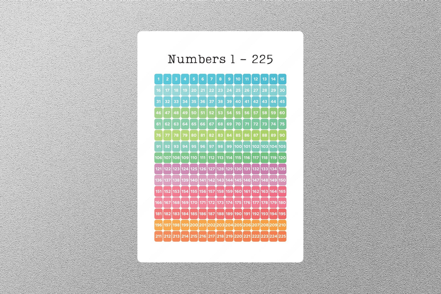 Numbers 1-225 Education Sticker