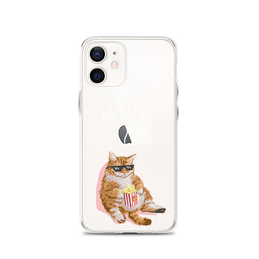 Fat Cat Eating Popcorn iPhone Case, Clear Lazy Style iPhone Case