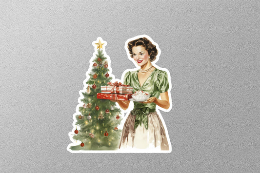 Wholesale Vintage Smiley Lady With Christmas Tree Sticker