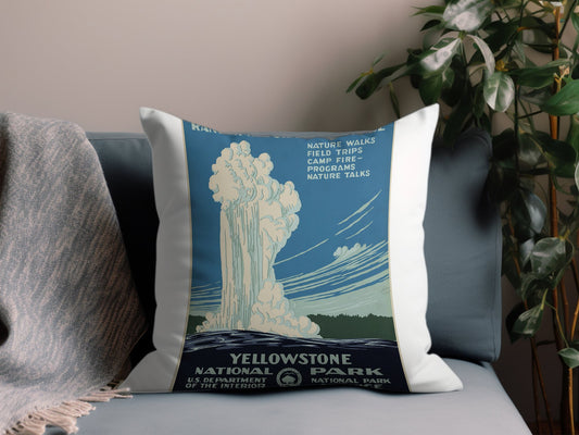 Vintage Yellow Stone National Park Throw Pillow
