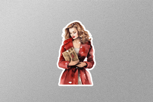 Wholesale Vintage Beautiful Lady With Gift Box Christmas Sticker