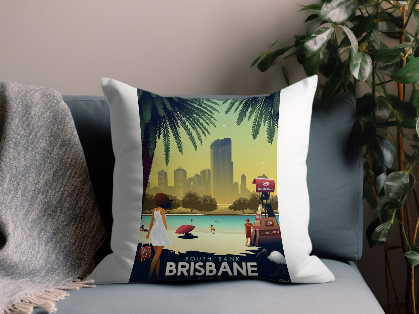 Vintage Brisbane Throw Pillow