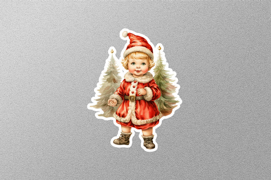 Vintage Cute Girl Christmas Sticker