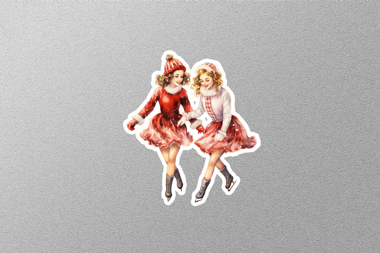 Vintage 2 Cute Girls Christmas Sticker