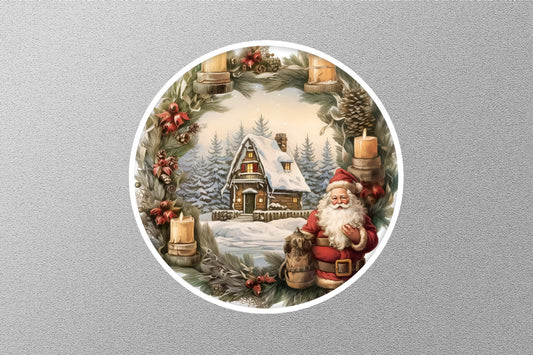 Santa Claus And Old House Christmas Sticker