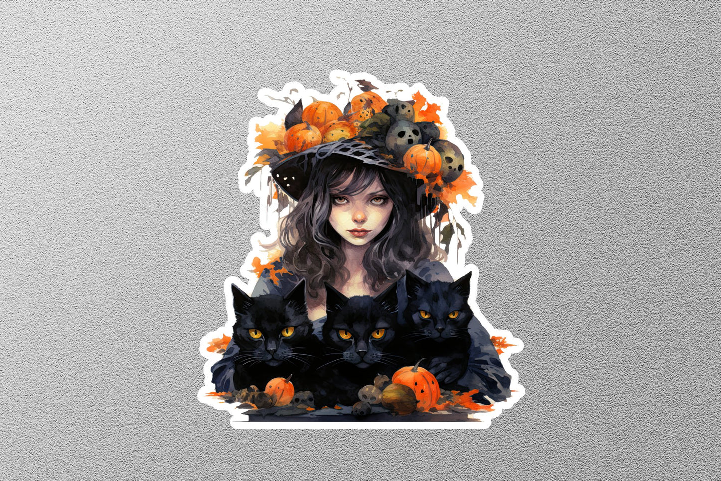 Black Cat And Pumpkin Girl Halloween Sticker