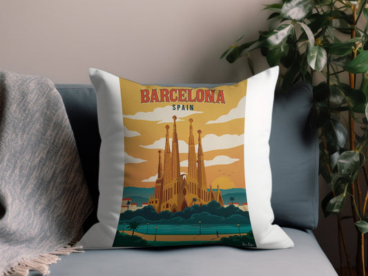 Vintage Barcelona Spain Throw Pillow