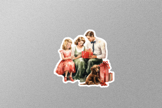 Vintage Family And Cute Dog Christmas Sticker