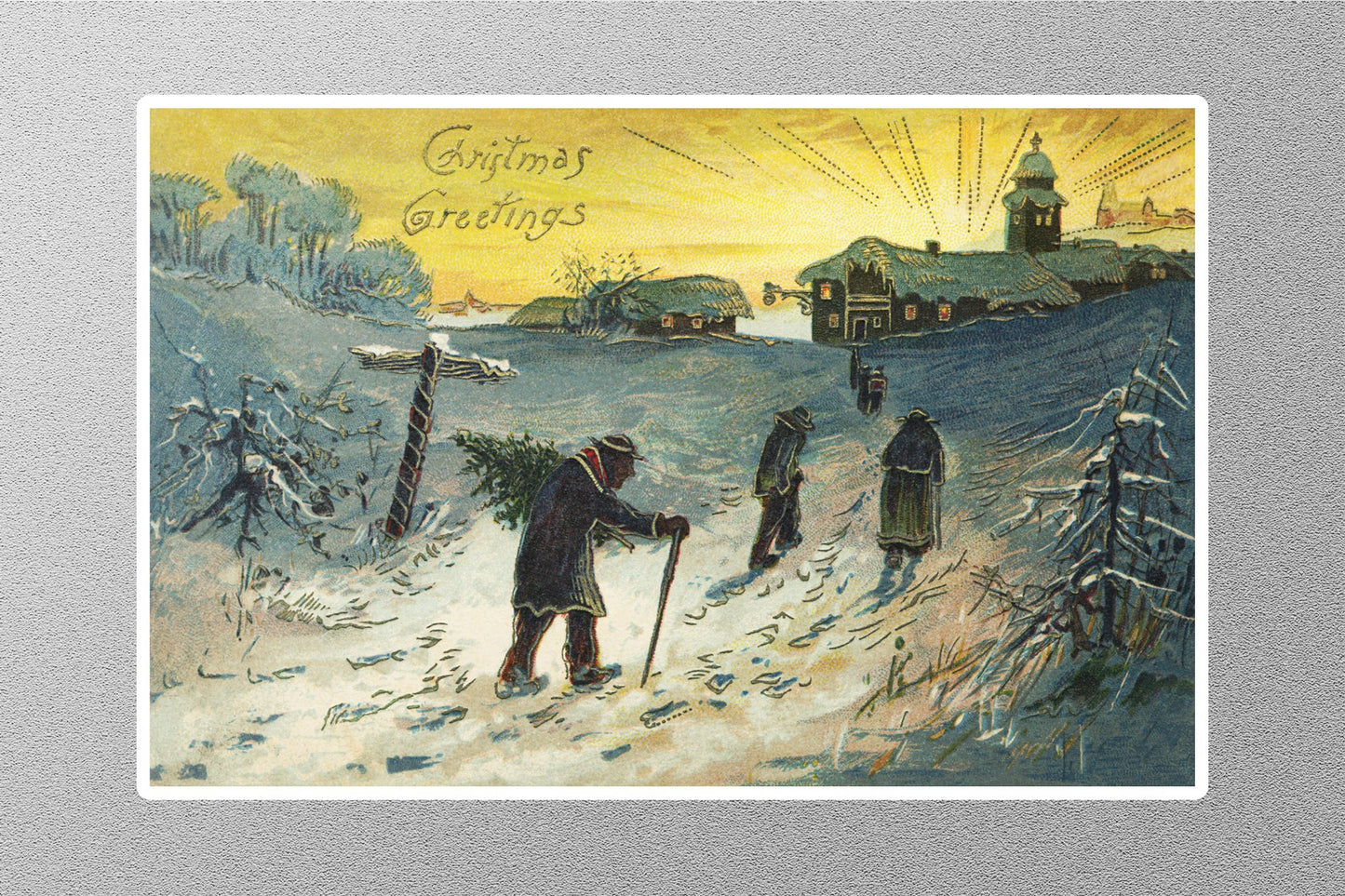 Wholesale Vintage Villagers Walking on a Snowy Day Christmas Sticker