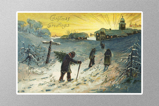 Wholesale Vintage Villagers Walking on a Snowy Day Christmas Sticker