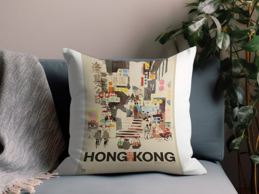 Vintage Hong Kong Throw Pillow