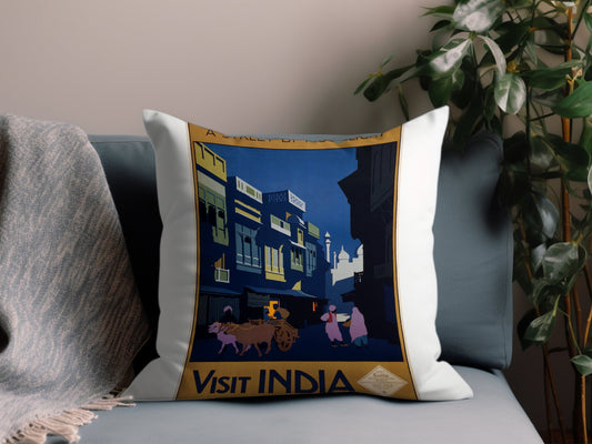 Vintage Visit India Throw Pillow