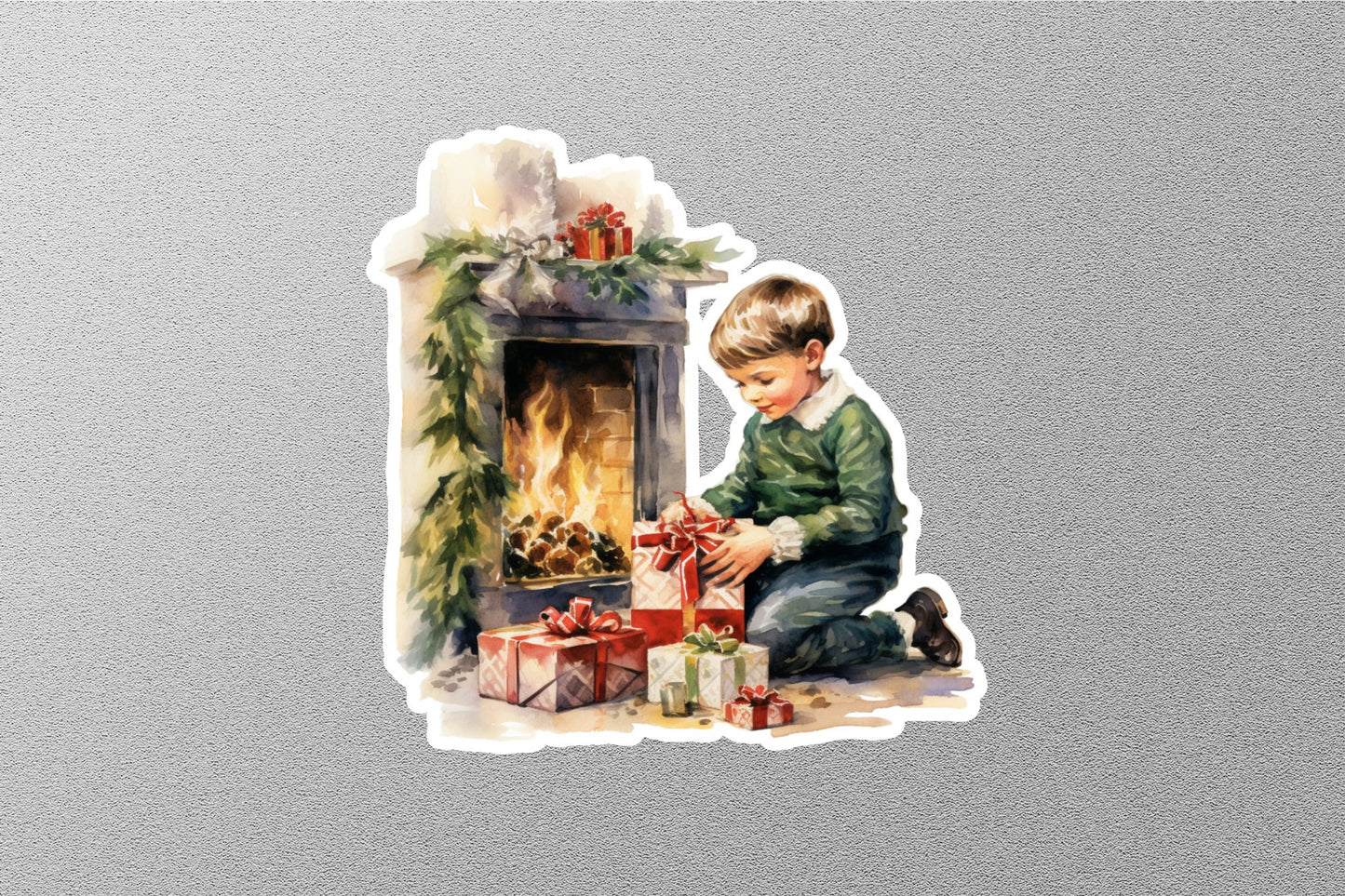 Vintage Boy With Gift Christmas Sticker