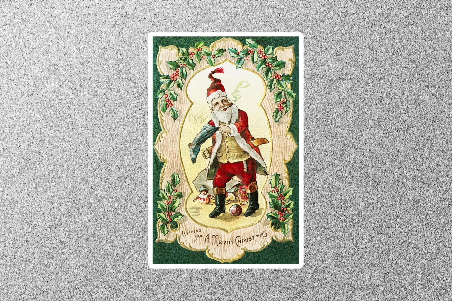 Vintage Santa Busy Bay Christmas Sticker