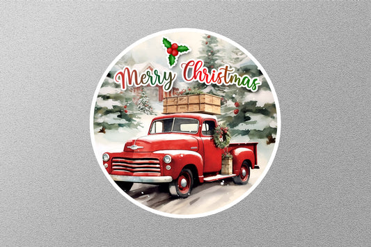 Red Truck Merry Christmas Sticker