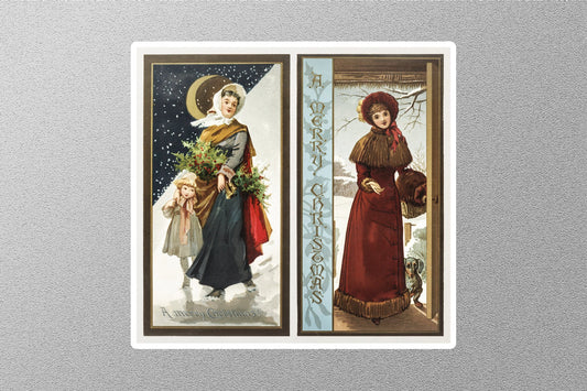 Wholesale Vintage Christmas Card Depicting Women and Child Christmas Sticker